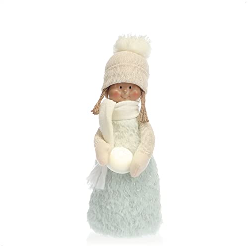 com-four® Weihnachtsdeko Mädchen mit Kerze - Weihnachtsfigur stehend - Dekofigur zu Weihnachten - Standfigur mit flackerndem LED-Licht (Größe 2 - Mädchen blau)
