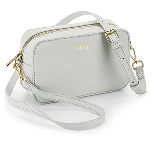 AWASG Handtasche Damen klein mit Initialen | Personalisierte Umhängetasche Crossbody Bag Buchstaben | Mit abnehmbaren Gurt (grau)