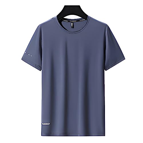 VUIOYRG Rundhals-T-Shirt aus Eisseide, Sommer-T-Shirt aus Eisseidenstoff, schnell trocknende, kurzärmlige Sport-Fitness-T-Shirts (Grau,7XL)