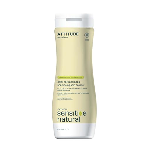 ATTITUDE Shampoo for Sensitive Skin, Safe for Color-Treated Hair, EWG Verified, Hypoallergenic, With Soothing Oatmeal, Argan Oil, 16 Fl. Oz. / 473 mL