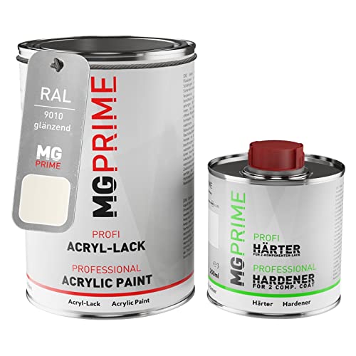 MG PRIME RAL 9010 Reinweiss glänzend Acryl-Lack 1,5 Liter / 1500 ml Dose inkl. Härter