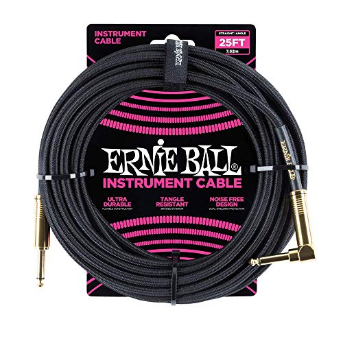 Ernie Ball 25 'geflochten gerade / Winkel Instrumentenkabel - schwarz