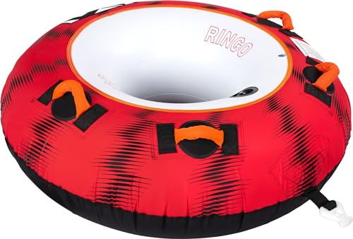 MESLE Tube Ringo 54'', 1 Person, aufblasbarer Schlepp-Reifen zum Ziehen, Towable Donut Fun-Tube, für Kinder & Erwachsene, Inflatable Wasser-Sport Schlepp-Ring, für Motor-Boot & Jet-Ski, Farbe:rot