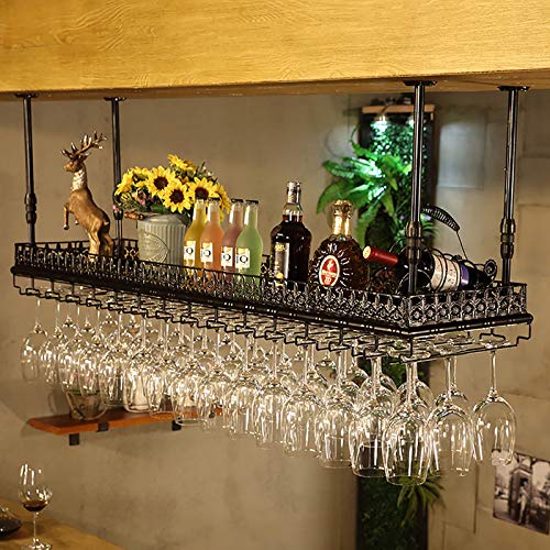 Industrielles Vintage-Bar-Schweberegal, Decken-Weinregal aus Metall, hängender Kelchhalter, höhenverstellbar, Bar-Weinregal, Präsentationsregal, Dekorationsregal, Weinregal (Größe: 80 cm) (80 cm) (100