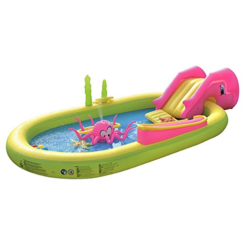 Jilong Sea Animal Pool 298x165x55 cm Kinderpool Planschbecken Kinder Schwimmbecken mit Rutsche Wassersprüher Wasserspritze mit Gartenschlauch-Anschluß und diversem Wasserspielzeug