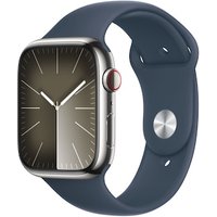 Apple Watch Series 9 LTE 45mm Edelstahl Silber Sportarmband Sturmblau S/M