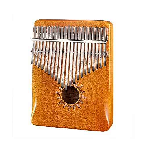 21 Schlüssel tragbares Fingerklavier mit Melodie -Hammer- und Musikbüchern Set, Mahagoni -Daumen Klavier Musikgeschenke für Kinder Erwachsene Anfänger und Musikliebh Wood