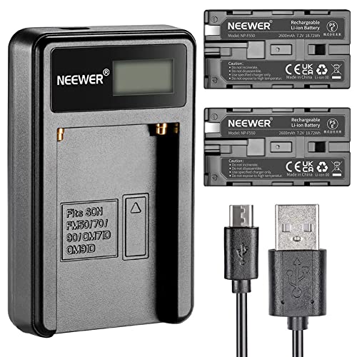 Neewer® Micro USB Akku-Ladegerät + 2er-Pack 2600 mAh NP-F550/570/530 Ersatzakkus für Sony HandyCams, Neewer Nanguang CN-160, CN-216, CN-126 LED-Licht, Polaroid On-Kamera Videolichter