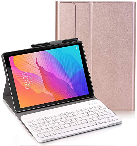 YHFZR Tastatur Hülle for Honor Pad V7 Pro - (QWERTY Layout), Ultradünn Flip Entfernbar Drahtloser Keyboardständer Ledertasche für Honor Pad V7 Pro 11 Zoll Tablet, Roségold