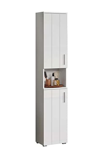 trendteam smart living - Hochschrank Schrank - Badezimmer - Wons - Aufbaumaß (BxHxT) 37 x 192 x 31 cm - Farbe Weiß Hochglanz - 220710301