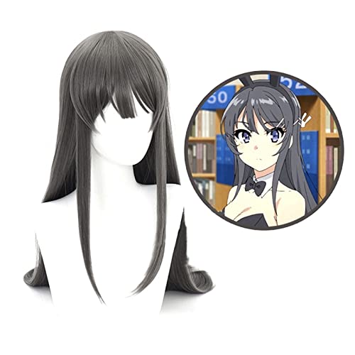 VLEAP Rascal Does Not Dream Of Bunny Girl Senpai Sakurajima Mai Cosplay Mode Mode Perücken Synthetisches Haar Lange Gerade Graue Haare Kopfbedeckung