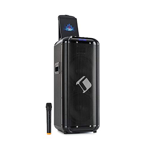 auna Moving 2100 Mobile 2 x 10 PA-Anlage / Karaokeanlage, XMR-Bass-Technology: 2 x 10 (25,4 cm) Woofer / 3" Tweeter / 100 W Nennleistung / 300 W max., Smartphonehalterung, schwarz