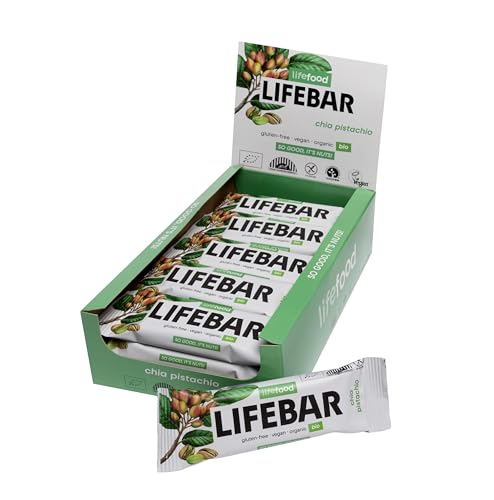 Lifefood Lifebar Energieriegel, Vegan Sportriegel, RAW BIO Rohkost, Vegan, Glutenfrei, Laktosefrei,Ohne Zuckerzusatz, Biologisch angebaut - 15er Pack (15 x 40 g) (Chia Pistazie)