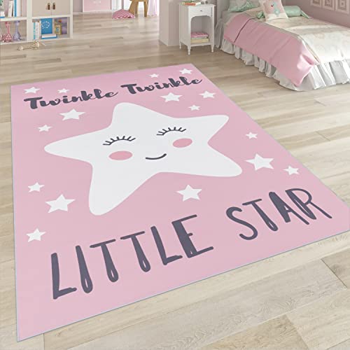 Paco Home Kinderteppich, Waschbarer Kinderzimmer Teppich m. Stern, Mond u. Karo Motiven, Grösse:160x230 cm, Farbe:Pink 3