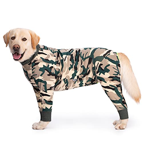 Reha-Anzug für mittelgroße und große Hunde nach Operationen, atmungsaktiver Full Cover-Hunde-Bodysuit, Einteiler, Schlafanzug, Kegel-E-Kragen, Alternative chirurgische Bauchwunden und Hautschutz