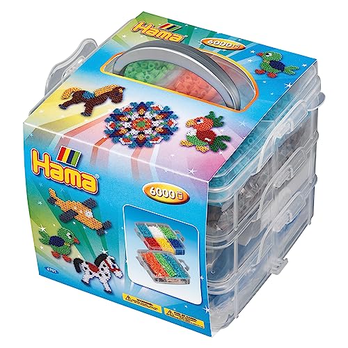 Hama 6701 - Sortierbox mit ca. 6000 Midi-Bügelperlen, 3 Stiftplatten und Zubehör