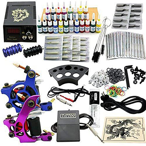 Tätowierung Tattoo Set Tätowierungen Komplett Tätowiermaschine 20 Farben 2 Tattoo,Cartridge Tattoo Machine Kit Pen Rotary Tattoo Machine Needles Power Supply for Tattoo Artists