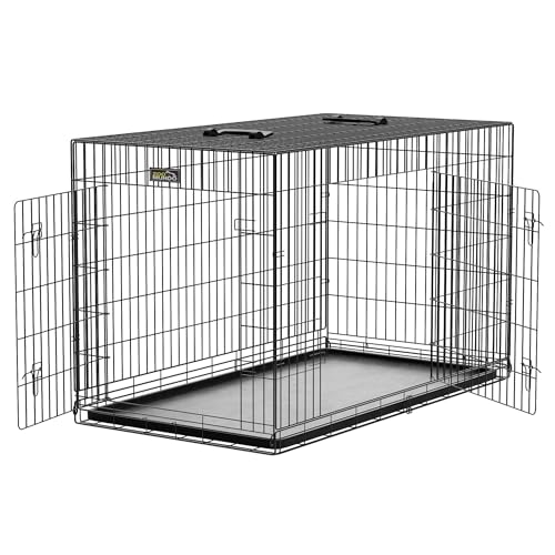 zoomundo XXL Hundekäfig Transportkäfig Transportbox Tierkäfig Drahtkäfig Faltbarer Käfig aus Metall mit herausnehmbarer Kunststoffwanne - Black Edition