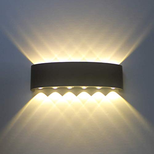 Wandleuchte Innen Schwarz LED 12W Modern Wandlampe Aluminium Up Down Spotlicht Wandlicht für Schlafzimmer, Wohnzimmer, Bad, Flur, Treppe -Warmweiß 3050K