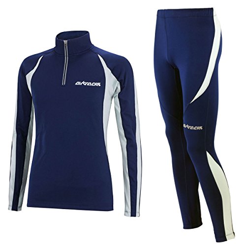 Airtracks Winter Funktions Laufset/Thermo Laufhose Lang Pro + Thermo Laufshirt Langarm Pro -Navy - M - Herren