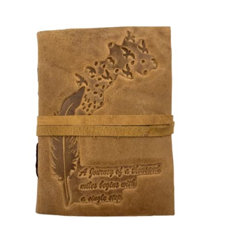 OVERDOSE Yellow Buff Leaf Journal Deckel Diary - Handmade Bound Journal | Skizzenbuch aus Leder | Tagebuch Zeichnen & Schreiben | Notizbuch - Tagebuchgröße -12,7 cm x 17,8 cm