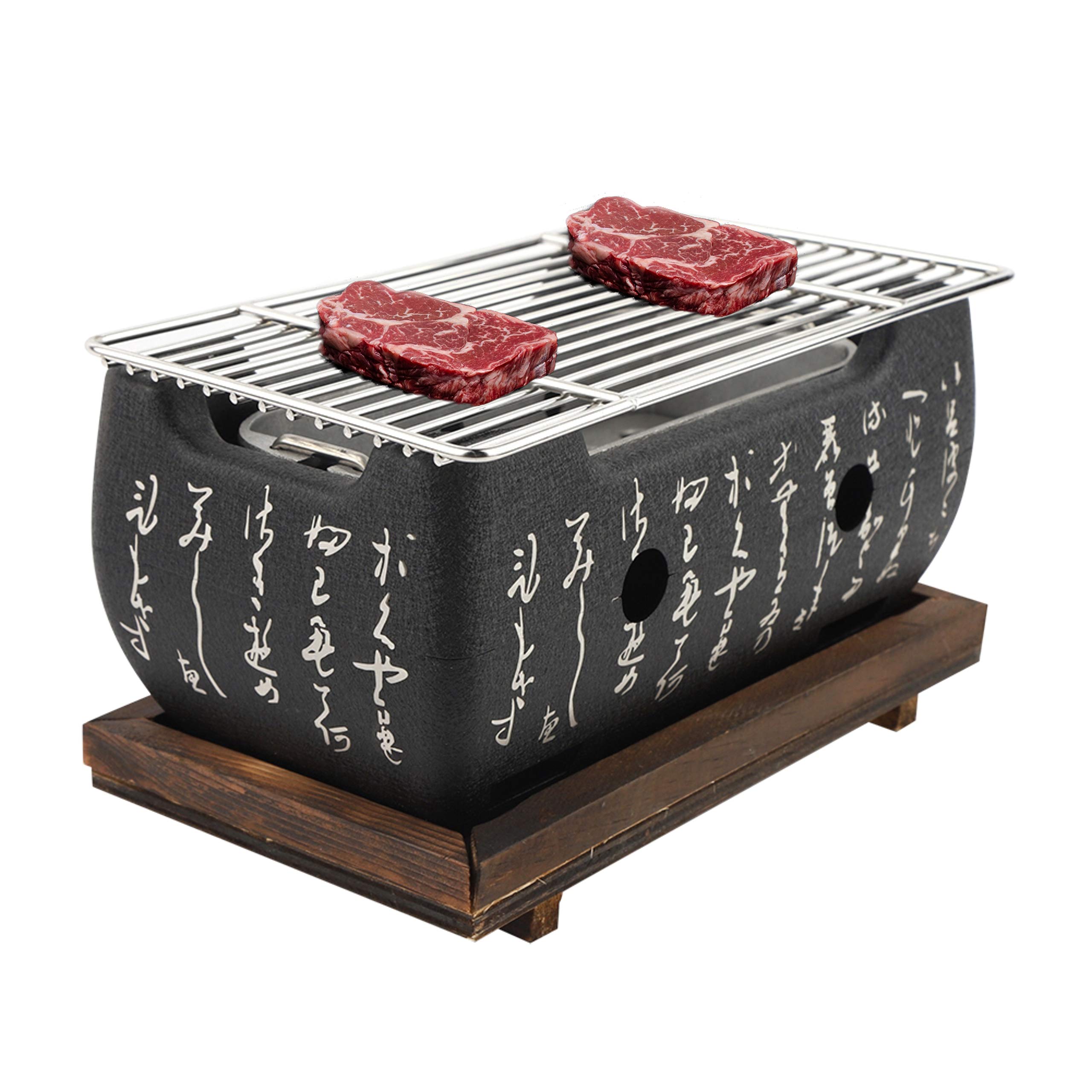 JULYKAI Japanischer Grill | Rechteckiger Holzkohleofen für japanische Küche | Japanischer Yakiniku Grill für Robata, Yakitori, Takoyaki und BBQ