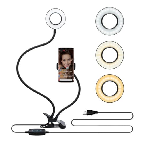 Selfie-Ringlicht, LED-Kameralampe 360-Grad-Drehung mit 3-Licht-Modus Selfie-Ringlicht mit Handyhalter-Ständer-Schreibtischclip für Live-Stream-Make-up
