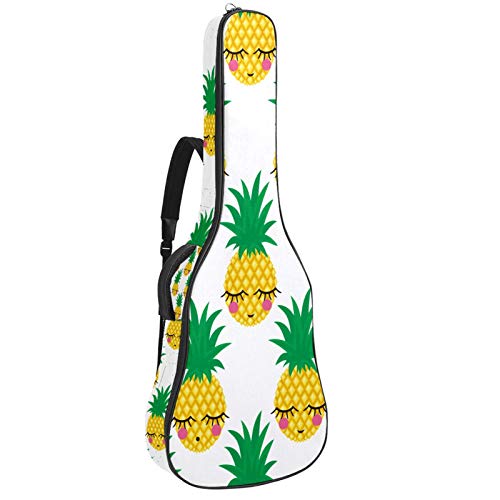 Gitarren-Gigbag, wasserdicht, Reißverschluss, weich, für Bassgitarre, Akustik- und klassische Folk-Gitarre, niedliches lächelndes Ananas-Muster