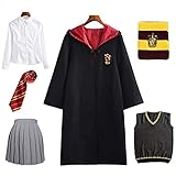 Kinder Hermione Granger Gryffindor Uniform Cosplay Kostüm Umhang Film Fanartikel Outfit Set Zauberstab Krawatte Schal Karneval Verkleidung Fasching Halloween schwarz