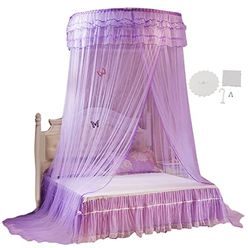 Atmungsaktive Runde Baldachin Spitze Prinzessin Stil Moskitonetz Bett Vorhang Netting Home Schlafzimmer Dekor(Violett)