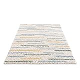 Teppich-Läufer Shaggy Hochflor - Streifen-Muster 80x300 cm Creme Multi - Moderne Wohnzimmer-Teppiche