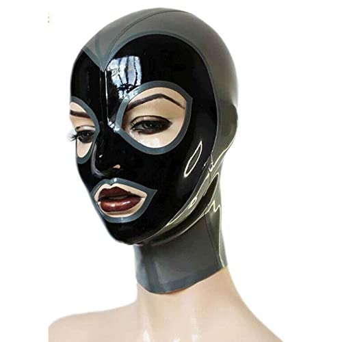 ERNZI 100% Latex Maske Sexy Latex Kopfbedeckung Cosplay Mit Reißverschluss,Schwarz,XL