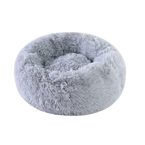 Zoomlie Abnehmbares, waschbares Haustierbett, rund, Plüsch, Katzennest, Hundehütte, Winter, warm, Katzenbett, Hundebett, weiches Haustiersofa, Donut, Hundebett, rutschfest (120 cm, Hellgrau)