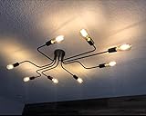 LynPon Deckenleuchte Industrial Style 8 Flammig Deckenlampe Vintage Retro Schwarz Metall Küchenlampe Landhaus Lampe für Wohnzimmer Schlafzimmer Esszimmer Flach