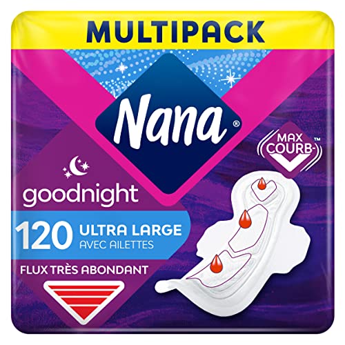 Nana Ultra Goodnight Hygienische Servietten mit Flügeln – Flux sehr Abondants – 120 Servietten in Einzelbeutel
