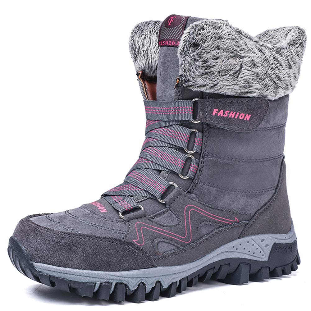 NIIVAL Winterstiefel Damen Schneestiefel Frauen Schuhe Boots mit Futter Bequeme schnüren Langschaft Stiefel Gr. 35-42 (39 EU, Grau)