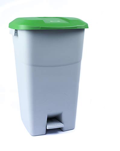 Mülleimer 60 Liter mit Pedal, grauer Basis und grünem Deckel