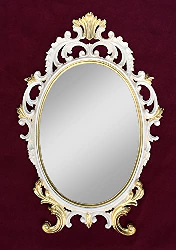 Dekorativer Barock Wandspiegel Elfenbein Gold Oval Spiegel Antik Spiegel Klassik Badspiegel 43x27 Prunk Spiegel C531
