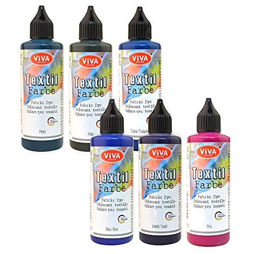 Viva Decor® Fabric dye Textilfarbe Set 6 x 90 ml (Indigo Love) Tie dye, Färbemittel Textilien, Stofffarben Waschfest, Textilfarbe Batikfarben waschmaschinenfest für Kinder und Erwachsene