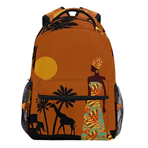 Oarencol Rucksack mit Elefanten-Giraffe und Sonnen-Motiv, für Reisen, Schule, College, für Damen, Herren, Mädchen, Jungen