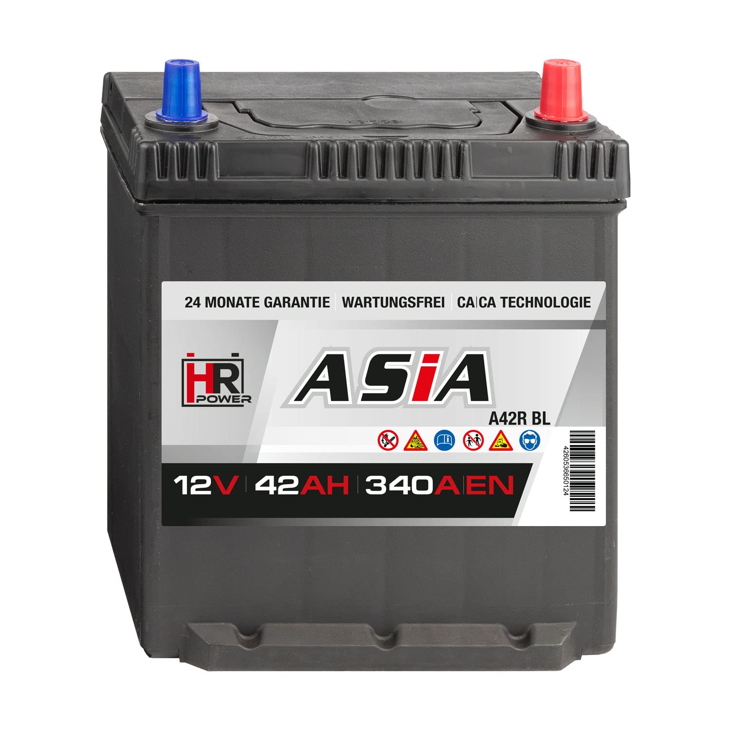 HR HiPower Autobatterie 12V 42Ah mit Bodenleiste ASIA Japan Starterbatterie ersetzt 35Ah 40Ah 45Ah