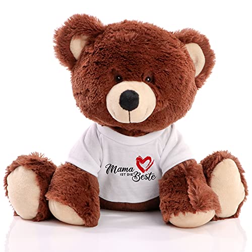 Minifeet Plüsch RecycelBär Spruchbär Teddybär - Geschenk zu Muttertag T-Shirt Spruch Mama ist die Beste