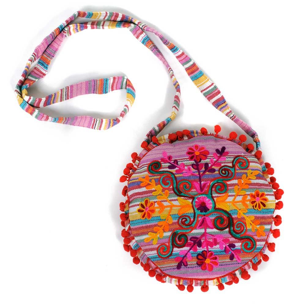 HAB & GUT -IB007A- RAJANI, Indische Damentasche, Umhängetasche, Crossbody Tasche Streifenmuster ROSA mit bunter Stickerei
