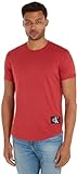 Calvin Klein Jeans Herren T-Shirt Kurzarm Badge Turn Up Sleeve Rundhalsausschnitt, Rot (Garnet), XXL