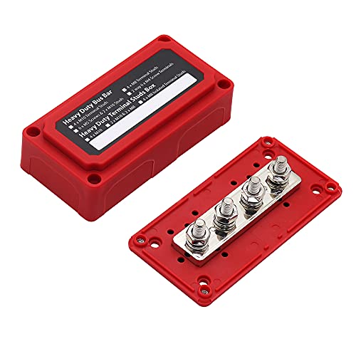 Offgridtec® BusBar Box 4 x M8 Anschlussbolzen inkl. Abdeckung und Befestigungsschrauben Rot