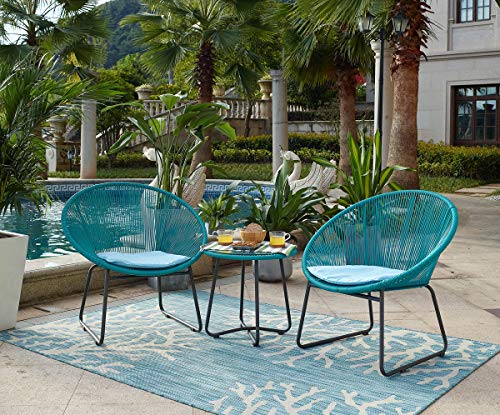 Möbilia® Garten Sitzgruppe, 5-teilig Polyrattan, Metall, Sicherheitsglas L = 0 x B = 0 x H = 0 cm türkis, Beine schwarz, Kissen hellblau