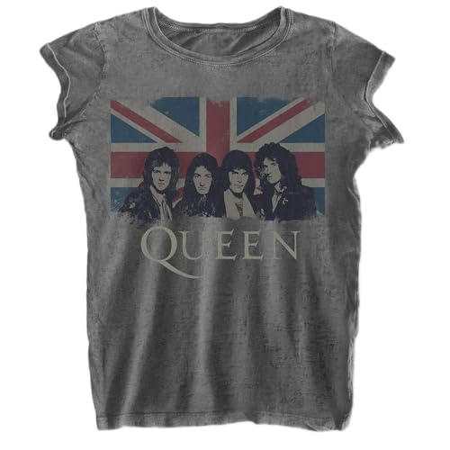 Officially Licensed Ladies Queen Vintage Union Jack Burnout T-Shirt