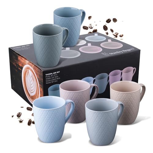 Stanley Rogers 6-teiliges Tassen-Set – Kaffeetassen in modernem Design – Hochwertiges New Bone Material in Pastelltönen – Perfekt für Kaffee, Tee oder Kakao – 340 ml Volumen