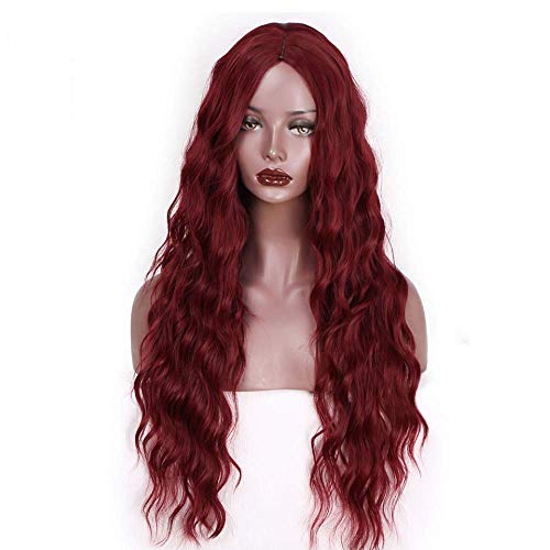 SHIYID Long Red Wavy Black Wigs Kinky Curly Synthetic Wig for Women Natural Middle Part Heat Resistant Hair