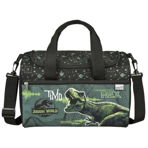 minimutz Sporttasche Dinosaurier klein Kinder - Personalisiert mit Name - Dino Reisetasche Kindertasche Jungen - grün